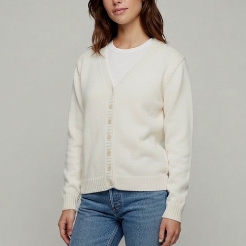 Brandy Melville Cream Cotton Knit V-Neck Cardigan Sweater Made In Italy Os